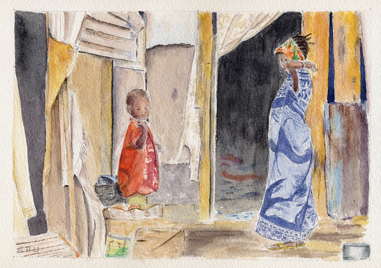 Copie d'une carte de l'Unicef (vers 2015) - Aquarelle de Christiane Rau