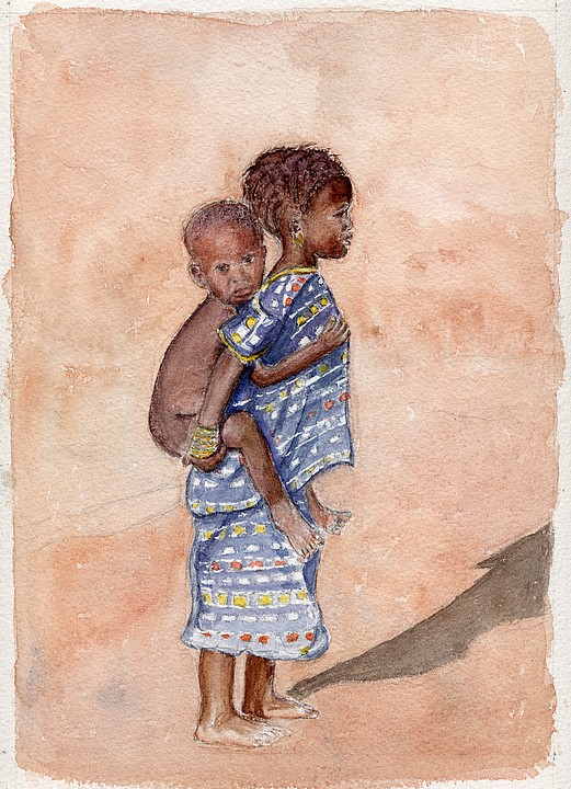 Sur la route de Djenne, Mali - Aquarelle de Christiane Rau