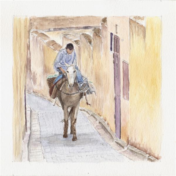 Ruelle du Maroc - Aquarelle Copyright Christiane Rau d'après photo de Mataiva