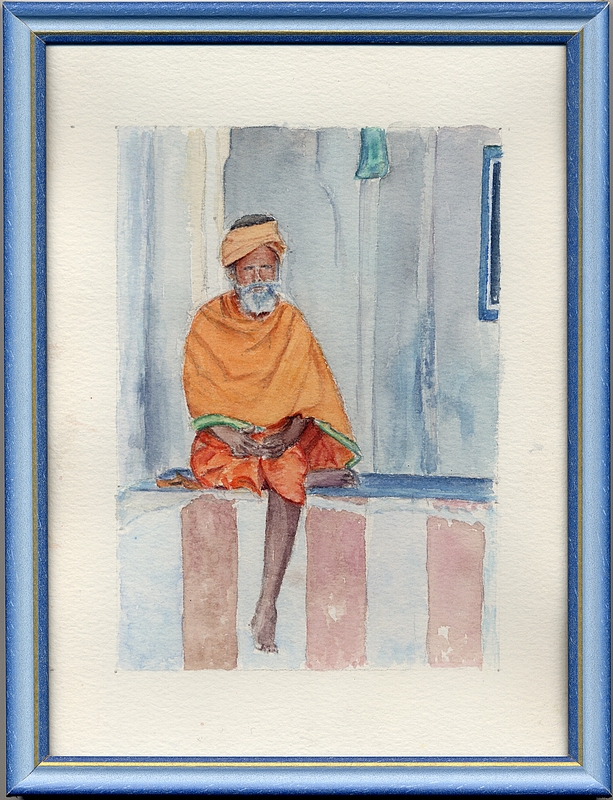 Homme au turban - Inde - Aquarelle copyright Christiane rau 2013