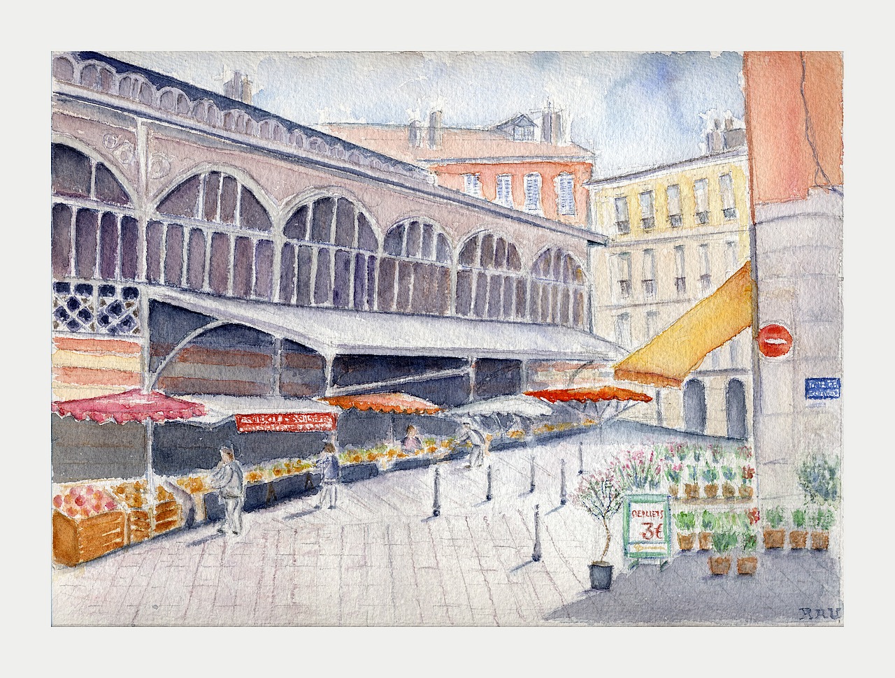 Les Halles de Grenoble - Aquarelle © Christiane Rau 2011