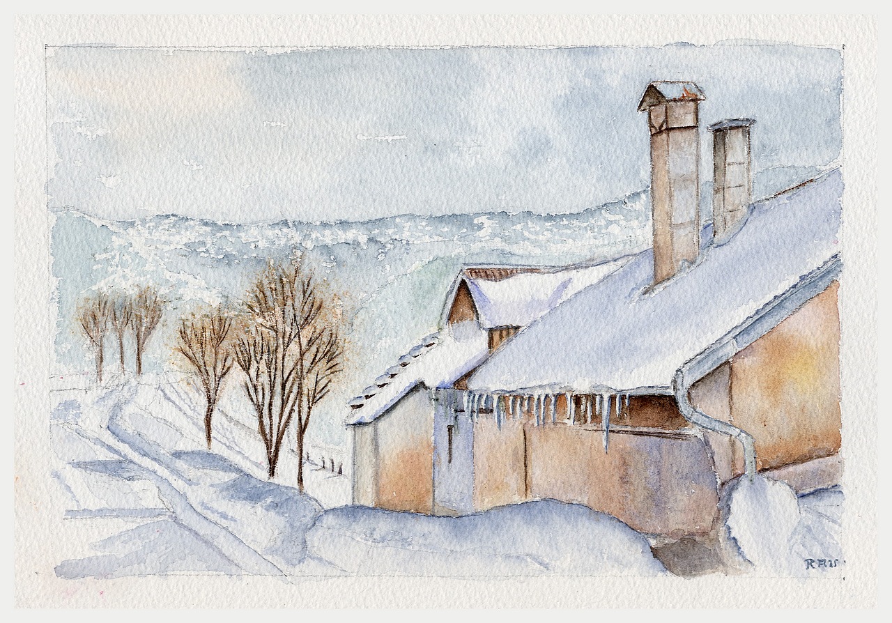 Lans en Vercors en hiver - Aquarelle copyright Christiane Rau 2013