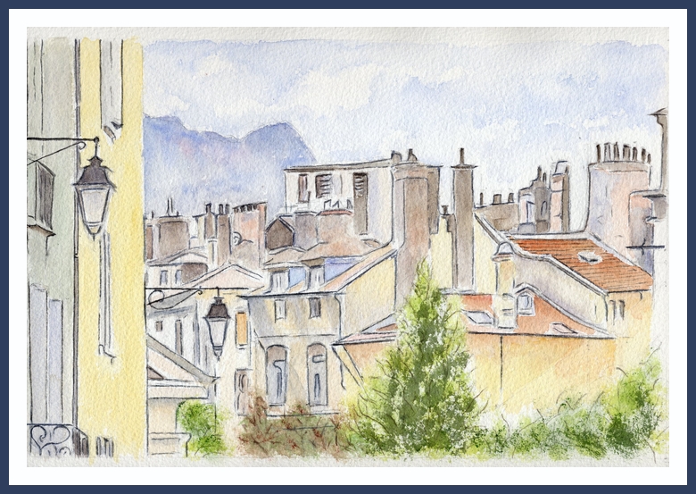 Grenoble - Place Notre-Dame - Aquarelle Christiane Rau 2013 -©