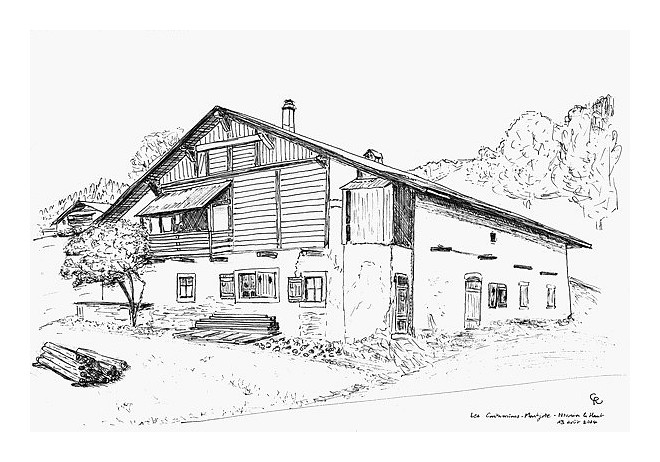 Hameau du Nivorin aux Contamines Montjoie - Dessin © Christian Rau 2004