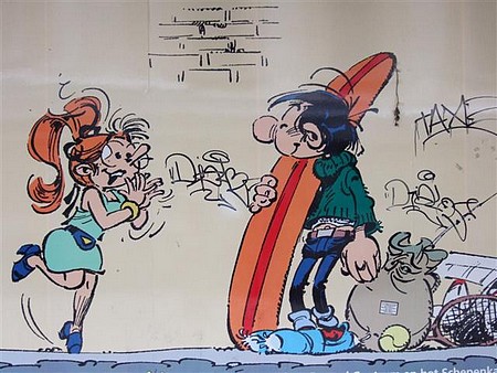 Gaston Lagaffe sur des panneaux de chantier...