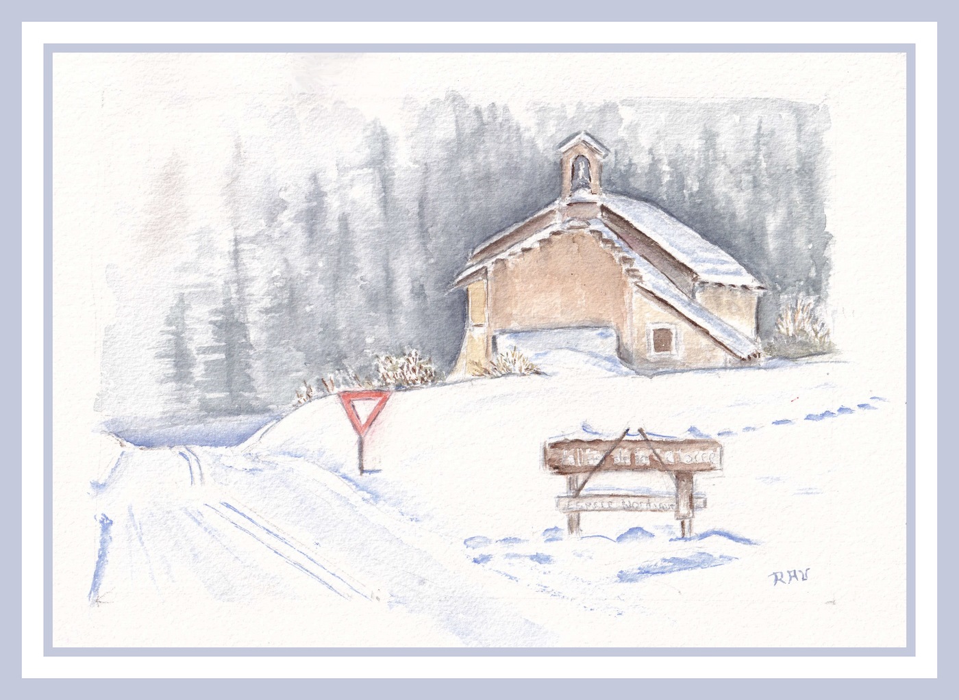 Aquarelle Christiane Rau - mars 2025 - Saint-Hippolyte sous la neige