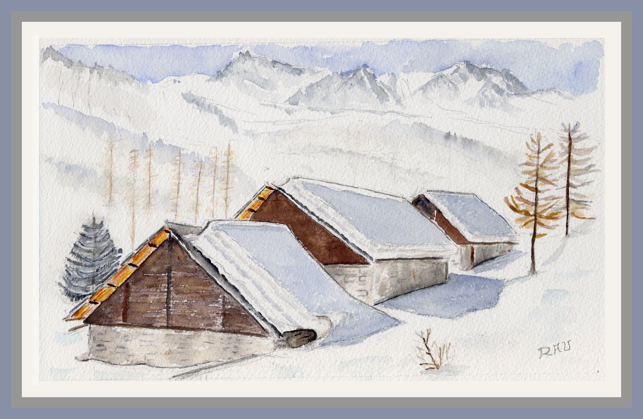 Les chalets du Jadis - février 2022 - Aquarelle © Christiane Rau 2023-01