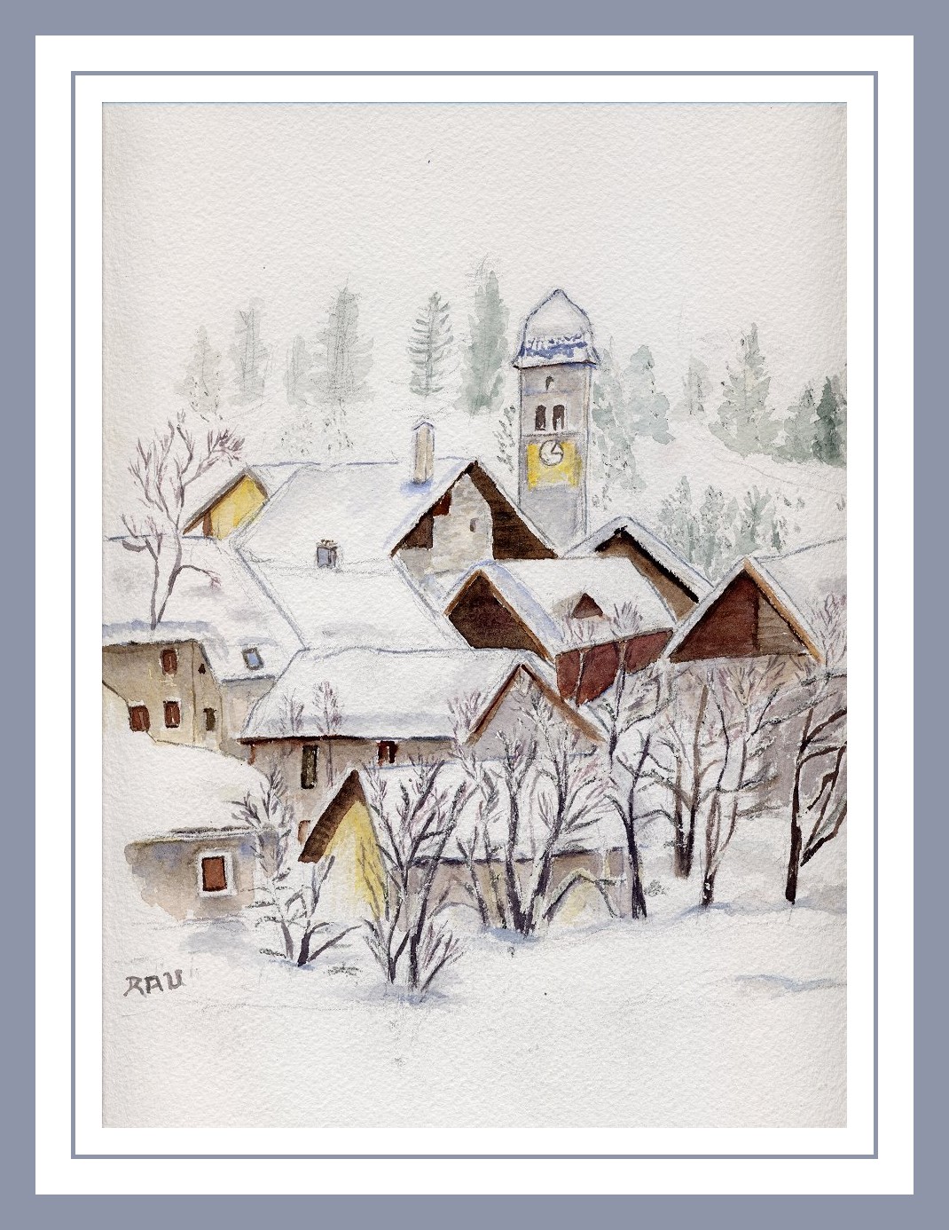 Plampinet, hiver 2021 - Aquarelle © Christiane Rau 2022