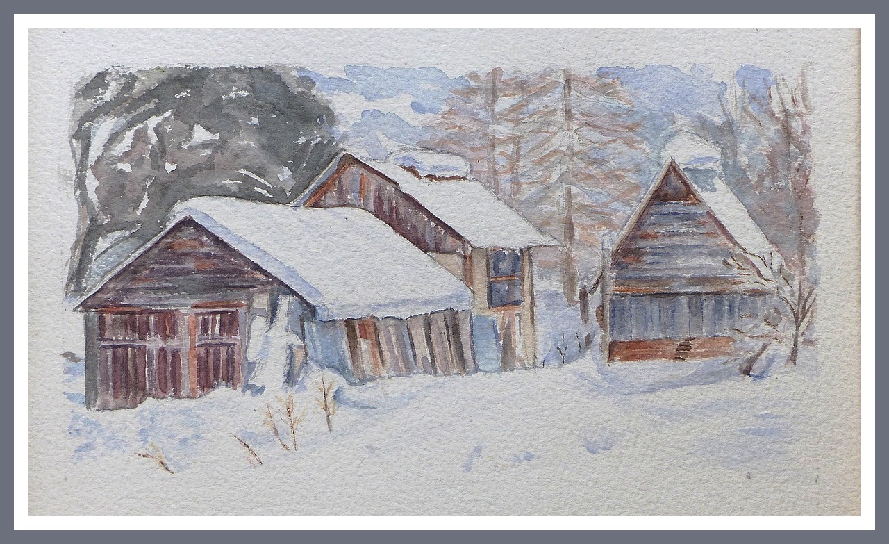 Chalets de l'ancienne boucherie, Ville-Haute à Névache - Aquarelle © Christiane Rau 2016