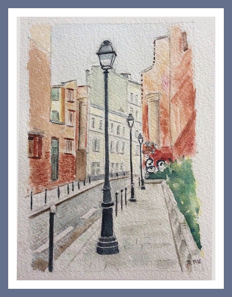 Paris, Rue Legouvé - Aquarelle Christiane Rau 2019