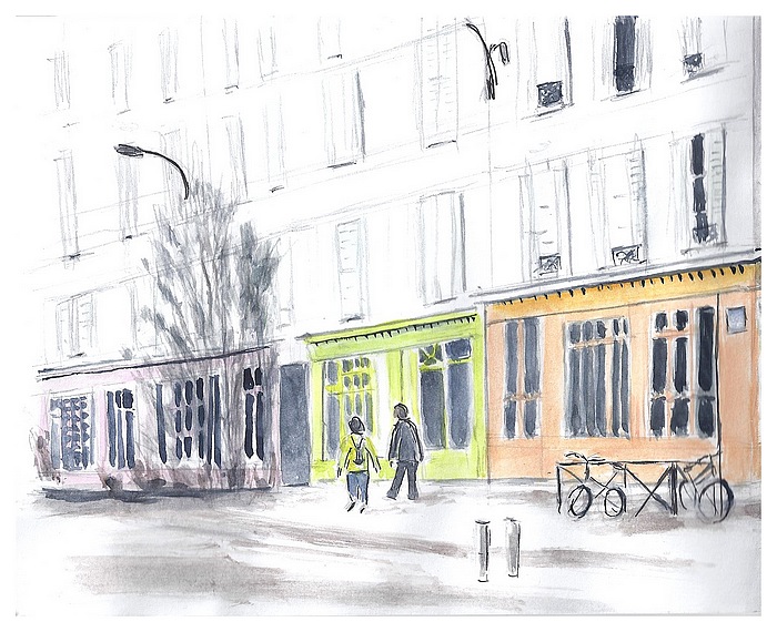 Canal Saint-Martin  - croquis aquarellé - ©  Christiane Rau  2019