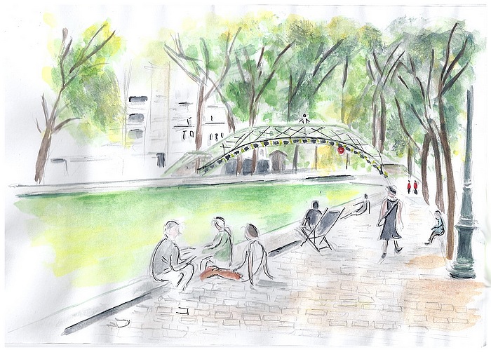 Canal Saint-Martin  - croquis aquarellé - ©  Christiane Rau  2019