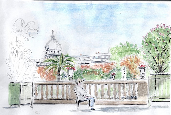 Jardins du Luxembourg  - croquis aquarellé - ©  Christiane Rau  2019