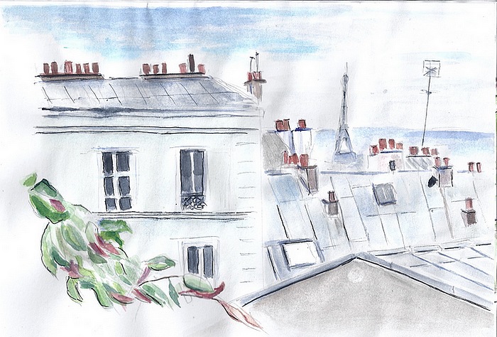 Toits de Montmartre  - croquis aquarellé - ©  Christiane Rau  2019