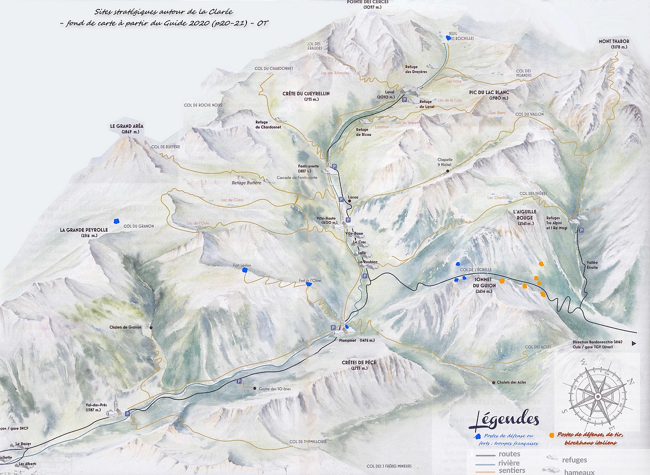 Carte OT-Clarée legendée sites stratégiques