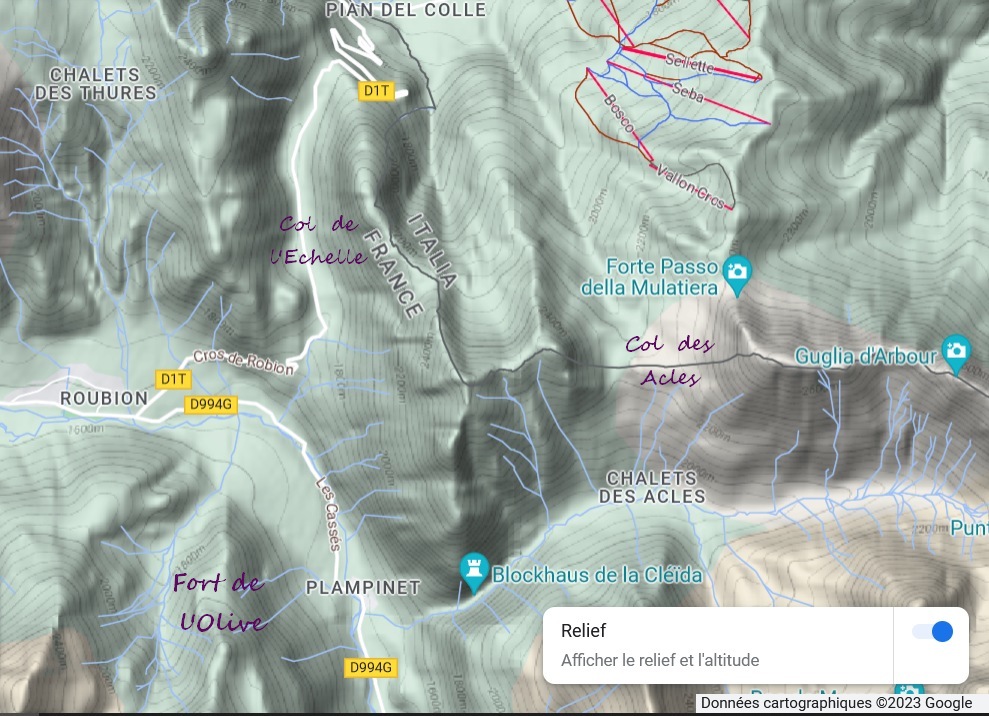 Carte sur fond Google Maps - Col de l'Echelle patrimoine militaire