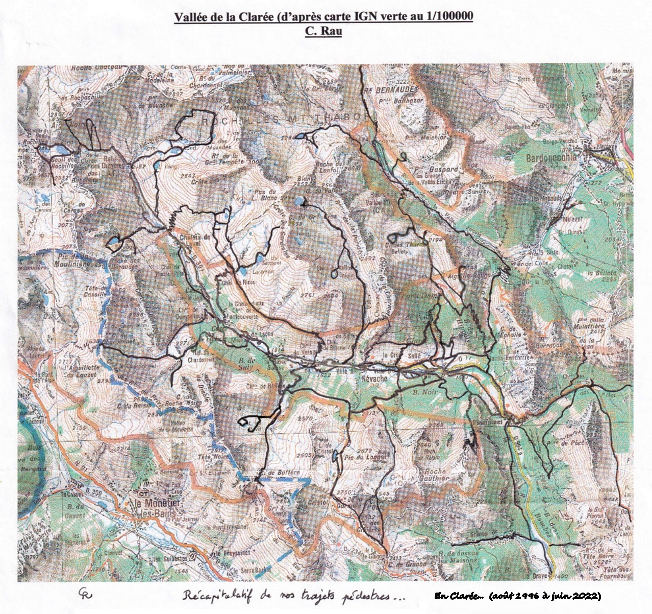 Carte des randonnées effectuées = paysages photographiés CR