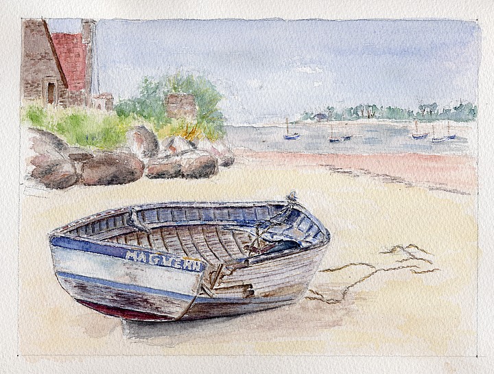 Barque à Trégastel, Aquarelle Christiane Rau 03/2012 - Copyright