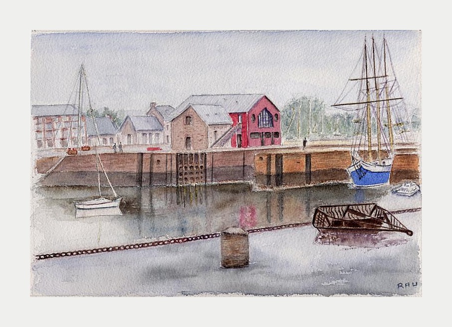 Quais de Paimpol sous la pluie - Aquarelle copyright Christiane Rau 2009