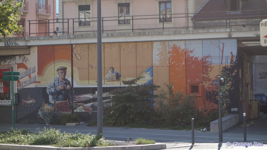 Les fresques de l'estacade de la voie ferrée à Grenoble (vers le quartier St-Bruno) en 2017