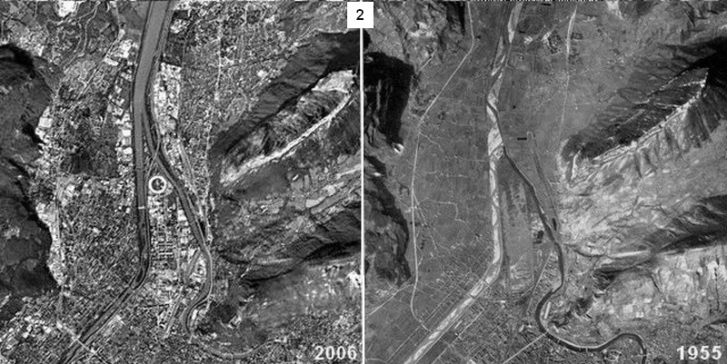 L'urbanisation galopante : le nord-ouest de Grenoble en 2006 et 1955 !