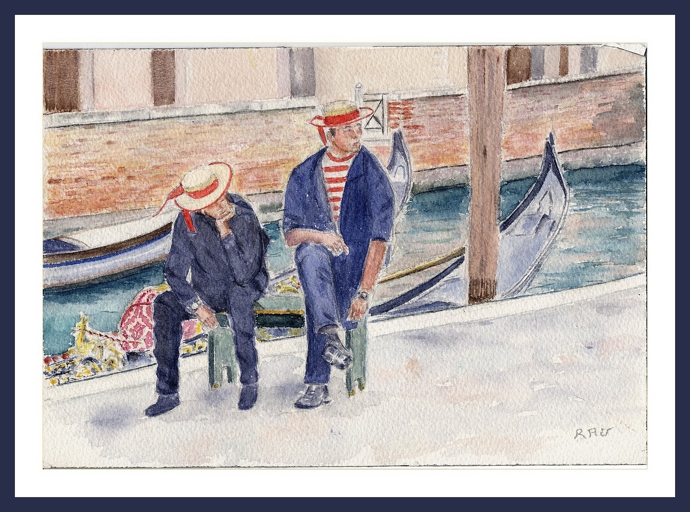 L'attente des gondoliers au Dorsoduro - Aquarelle © Christiane Rau 2015