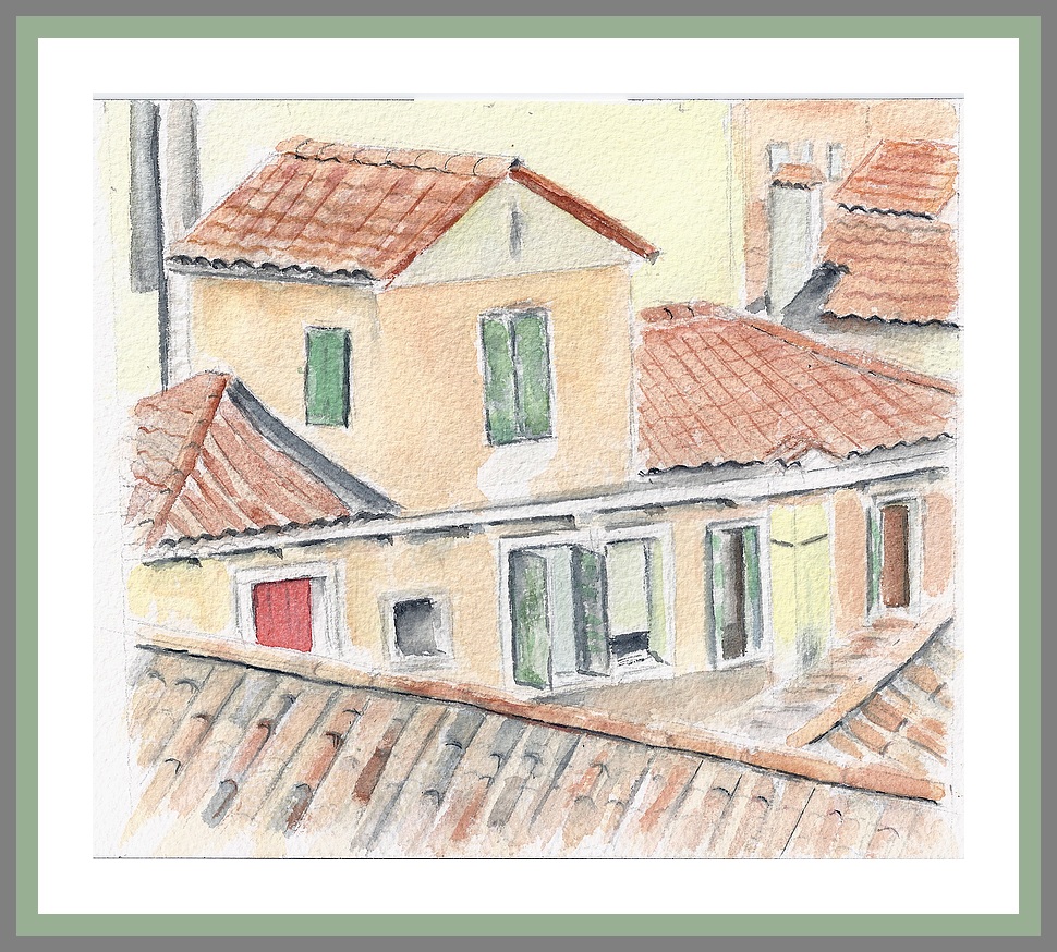 Toits du quartier - Castello - Aquarelle- © Christiane Rau - octobre 2018