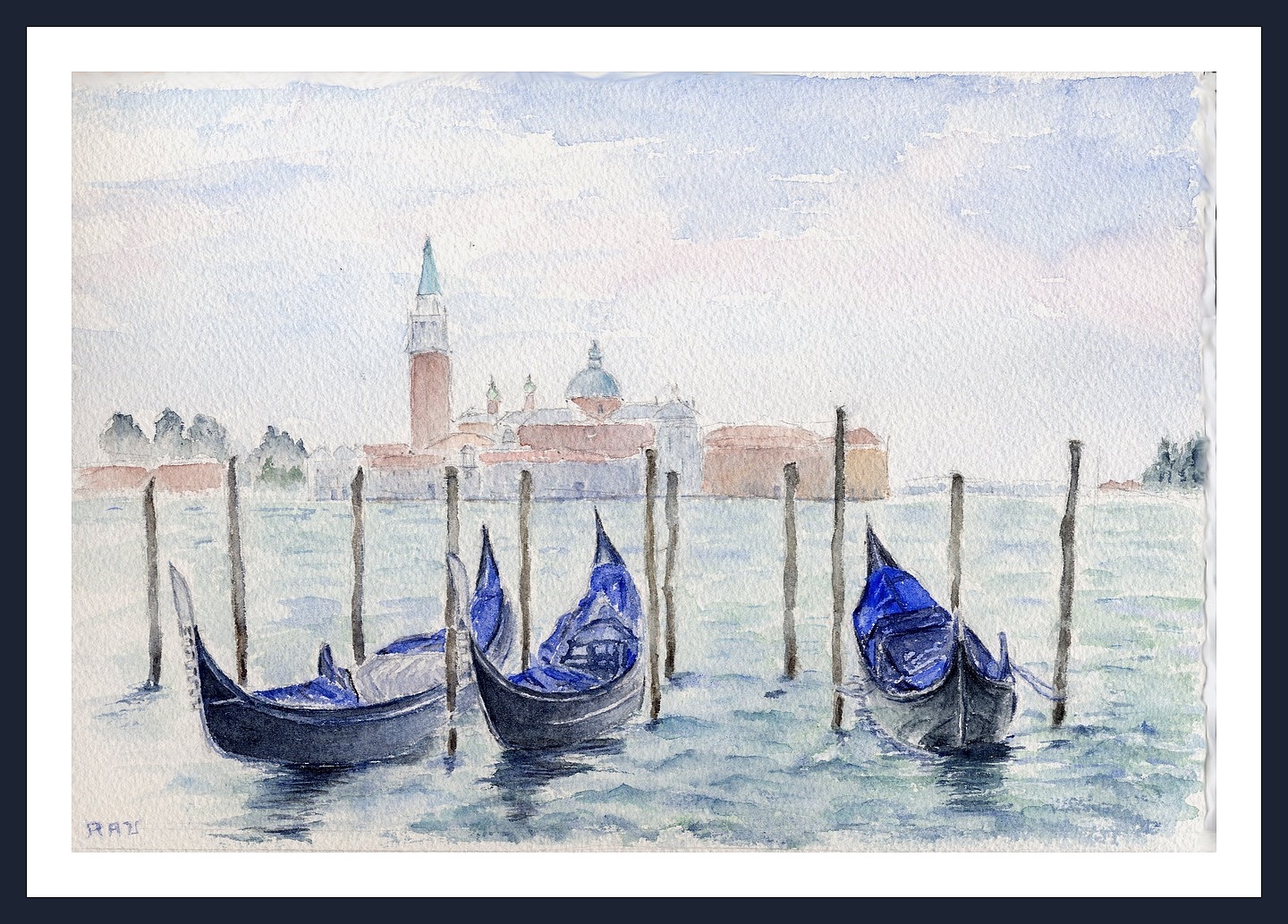 Venise Gondoles - Aquarelle © Christiane Rau 2014