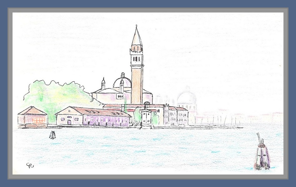 San Giorgio depuis la lagune - Dessin Christian Rau 1998